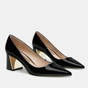 ZARA Black heel with gold accent